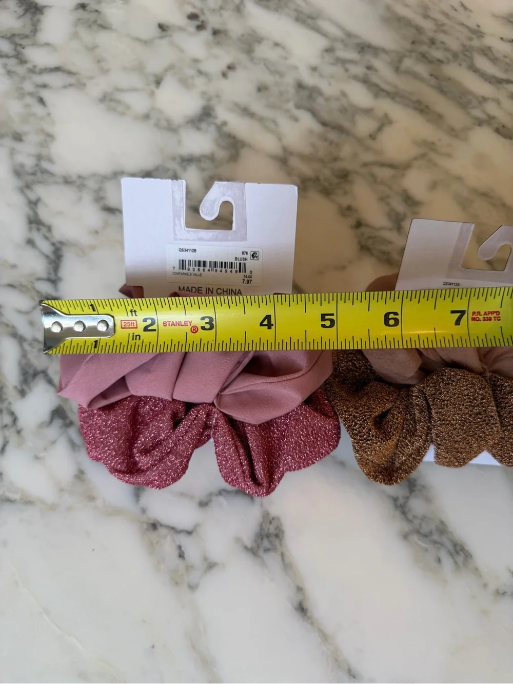 NWT Berry Set of 2 Oversized Scrunchies Satin & Metallic Pink Bronze Hair Ties